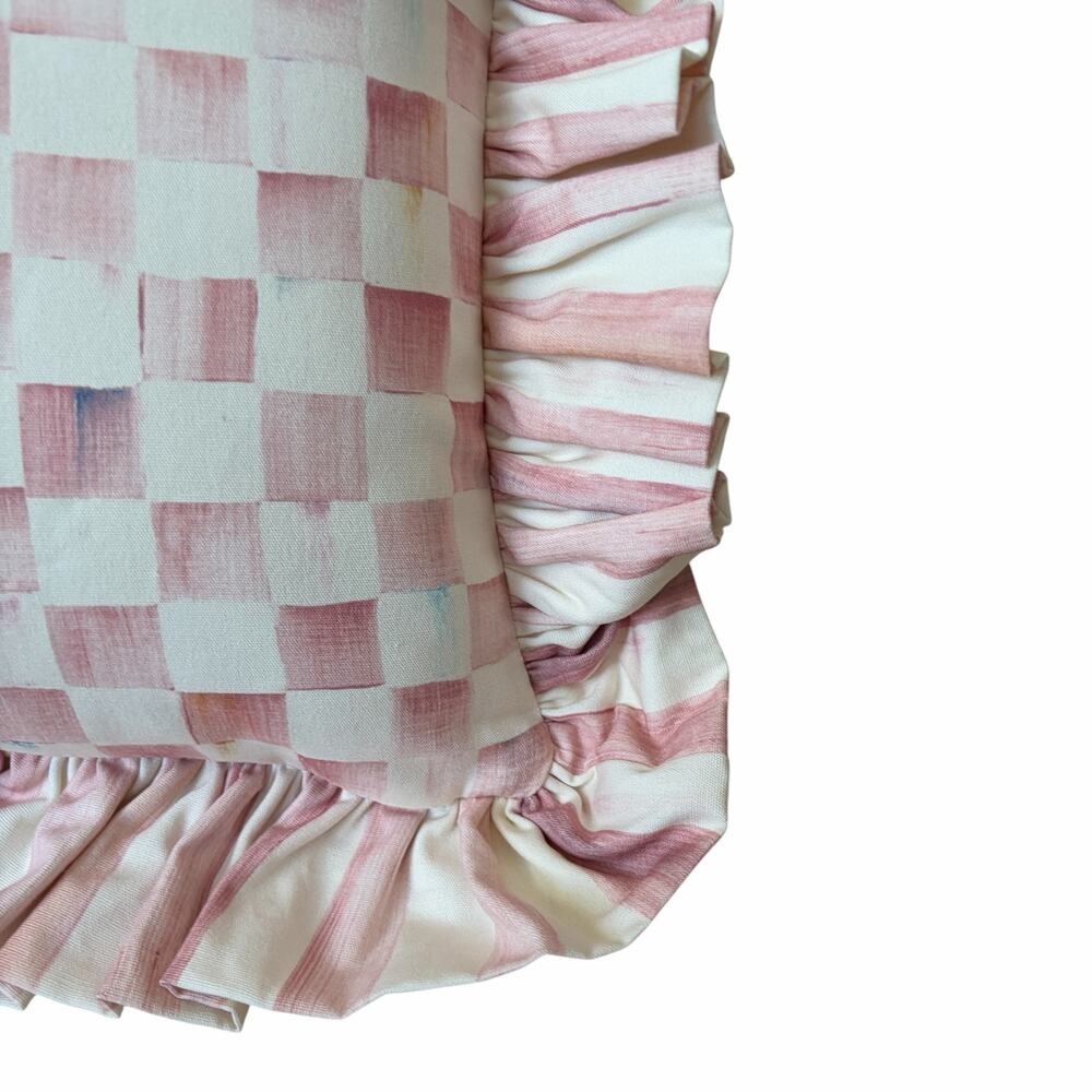 NEW MacKenzie-Childs Rosy Check Ruffle Lumbar Throw Pillow 14x18x6 - Picture 6 of 9